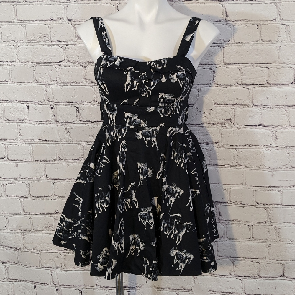 Modcloth | Ixia • Black Horse Mini Pin-Up Dress